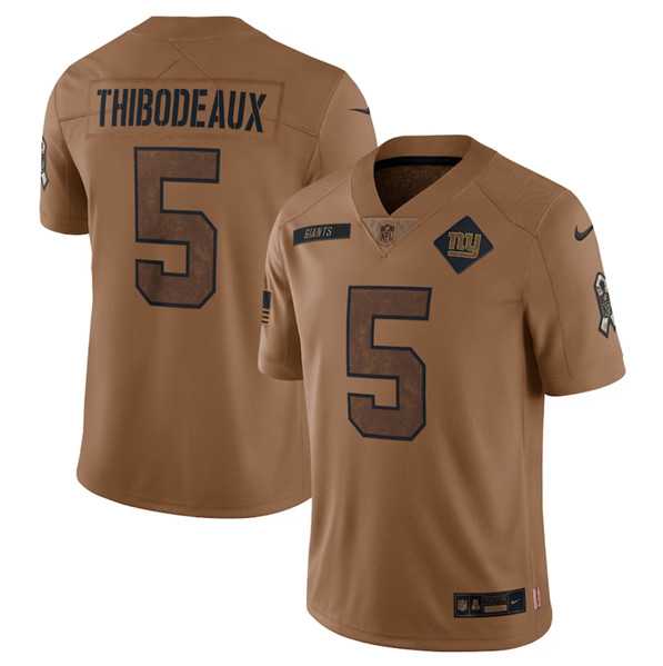 Mens New York Giants #5 Kayvon Thibodeaux 2023 Brown Salute To Service Limited Football Stitched Jersey Dyin